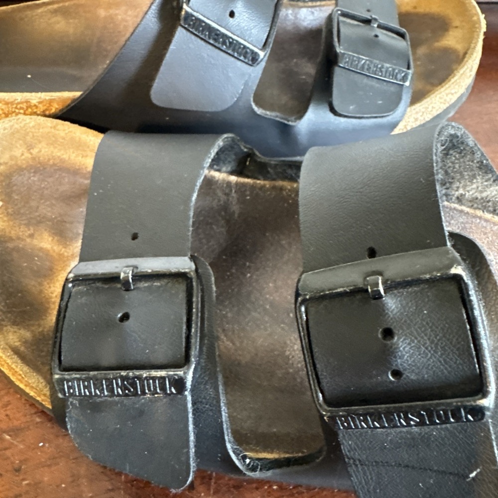 Size 40 Birkenstock Arizona Sandals Black Leather Double Strap Cork Footbed - Picture 6 of 14